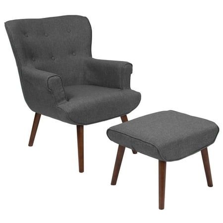 - Flash Furniture Bayton Upholstered Wingback Chair with Ottoman in Dark Gray Fabric