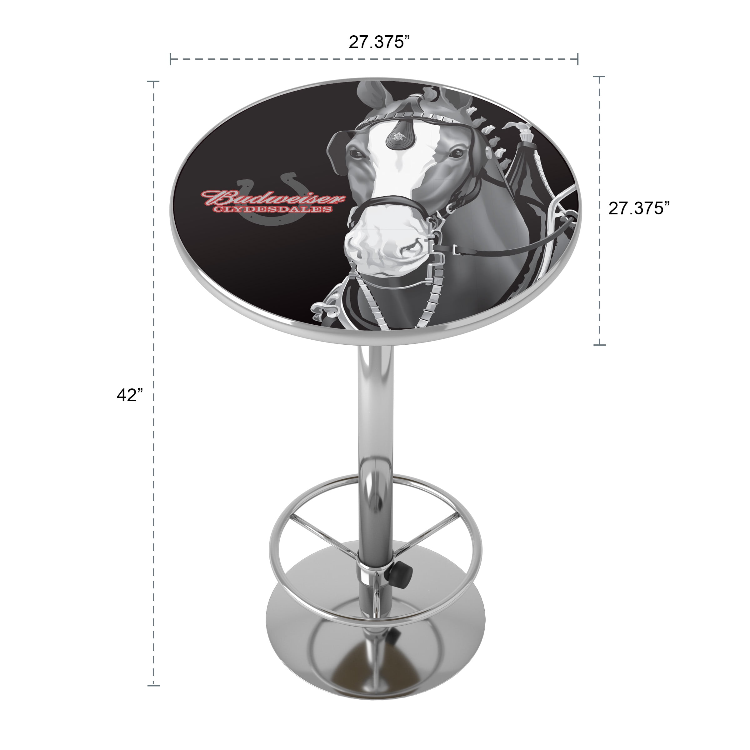 Budweiser Clydesdale Black Bar Table with Adjustable Footrest and Acrylic Top