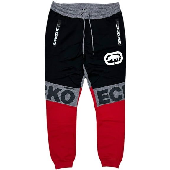Ecko Unltd Men's Sweatpants Colorblock Puff Print Fleece Jogger (Medium, Red/Black/Grey)
