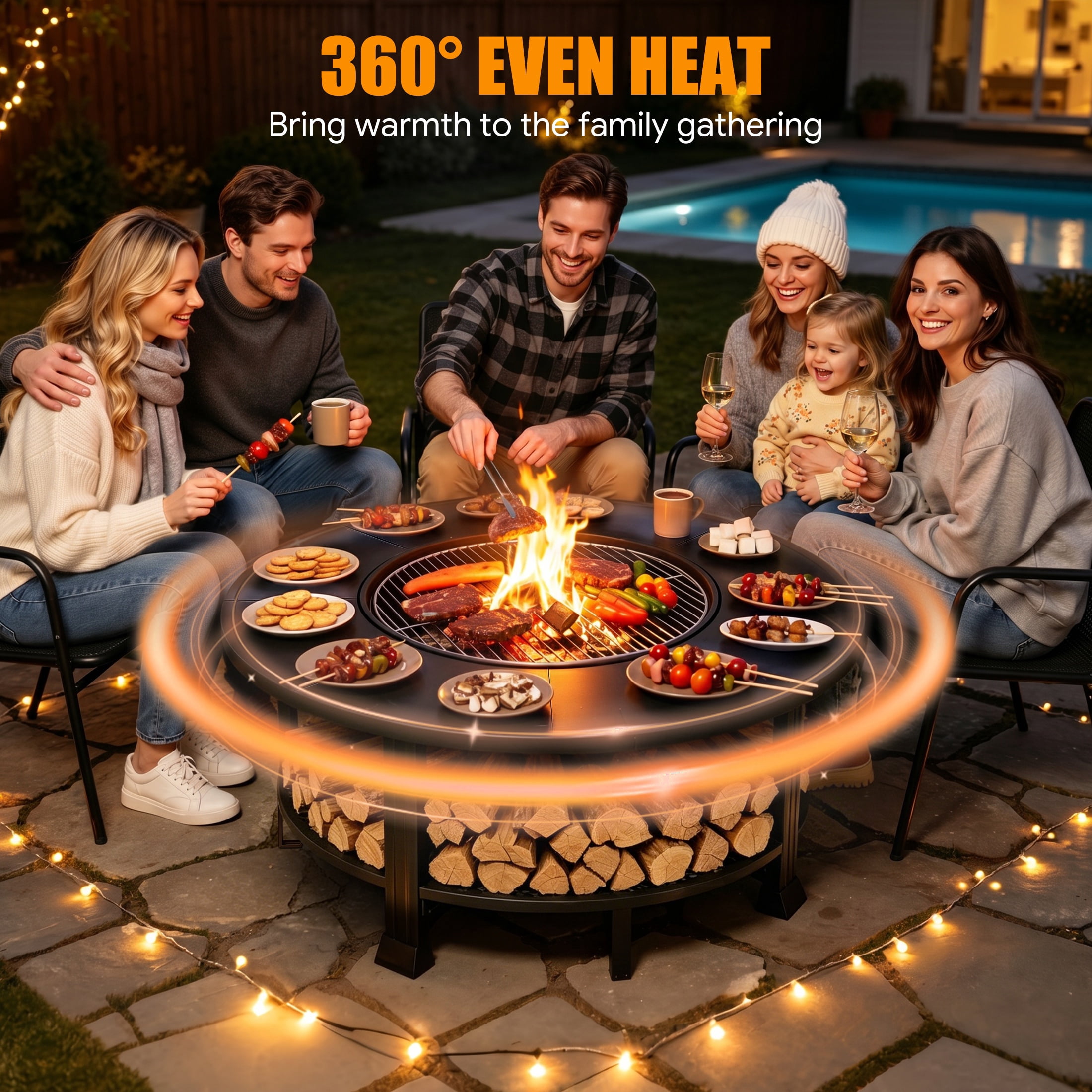 Outdoor Fire Pit, SHINPT 38” Round Wood Burning Fire Pit Table, Outdoor Patio Bowl with Grill Grate, Spark Screen Lid, Poker Tool and Waterproof Cover, for Patio, Backyard, Garden and Camping