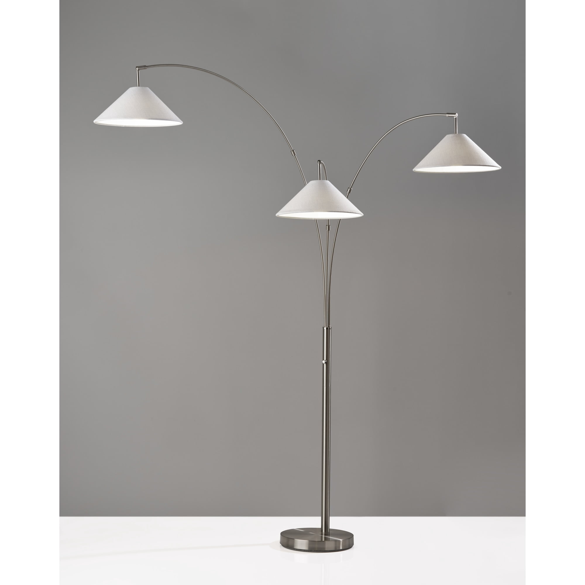 Adesso Braxton 3-Arm Arc Lamp, Brushed Steel, Textured White Fabric Shade