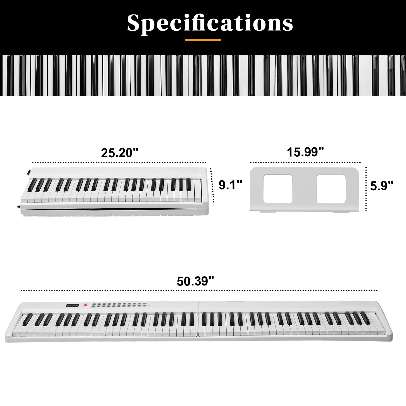 ZHICHUN White 88 Key Folding Digital Piano Semi-Weighted Keyboard with Dual-Tube X-Stand MIDI Bluetooth Handbag & Headphone