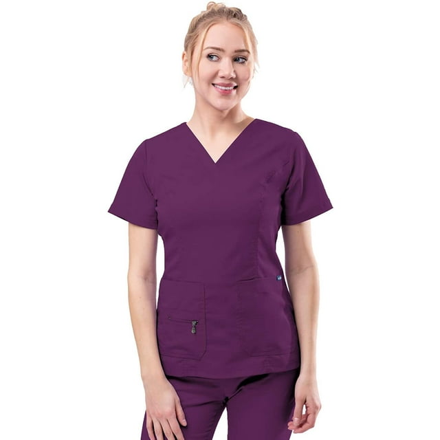 Adar Pro Sarraus pour Femmes - Haut de Sarrau à Encolure en V Rehaussée - P4212 - Aubergine - TTP