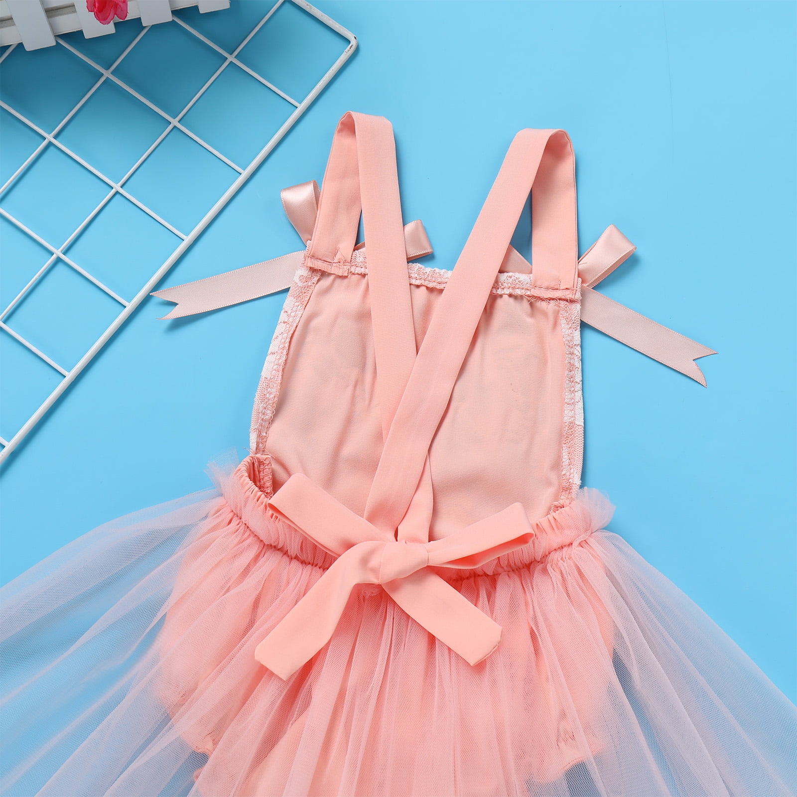 IBTOM CASTLE Baby Girl 1st Birthday Outfit Lace Tulle Romper Princess Tutu Dress Headband Shiny ONE Cake Smash Photo Shoot Clothes 12-18 Months Peach Pink