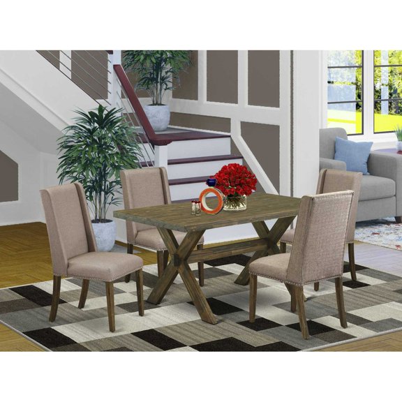 East West Furniture X-Style 5-piece Wood Dinette Set in Jacobean Brown