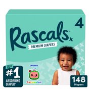 Rascals Premium CoComelon Absorbent Baby Diapers Size 4, 148 Ct Pack of 1
