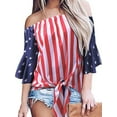 thumbnail image 3 of Women's Casual Long Bell Sleeve American Flag July 4th Stripe Star Shirt Top Blouse, 3 of 5