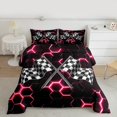 thumbnail image 2 of Manfei Racing Flag Bedding Comforter Set 2pcs for Boys, Neon Pink Honeycomb Twin Comforter Sets, Black White Plaid Bedding Set, Lightweight Room Decor, 2 of 8