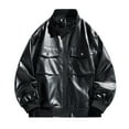 thumbnail image 2 of Txeol Mens Pu Leather Jacket Casual Stand Collar Zipper Motorcycle Bomber Coats 90s Vintage Biker Moto Jackets 2025,Black,XXXL, 2 of 9