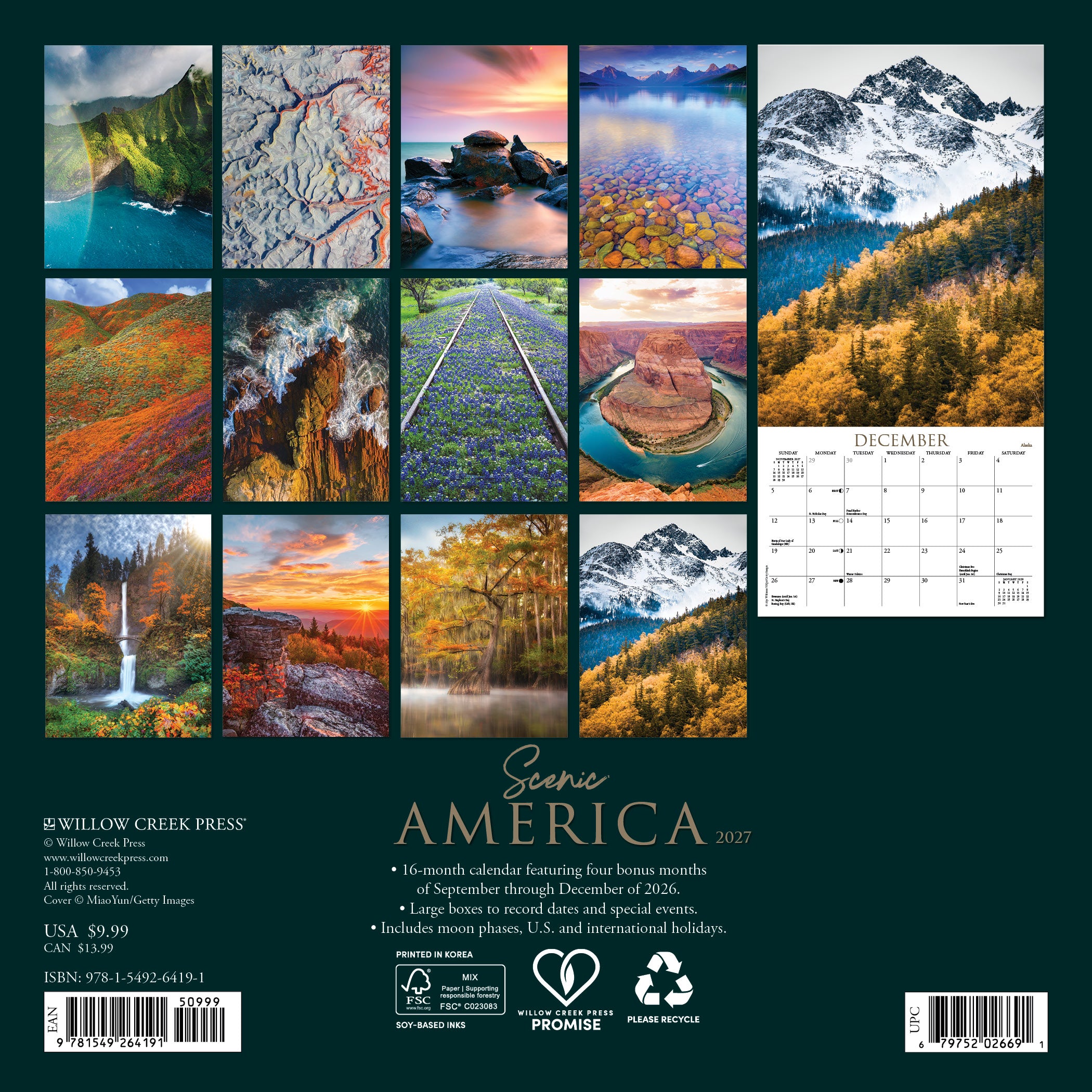 Willow Creek Press, Scenic America 2027 Mini Wall Calendar