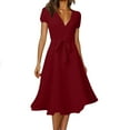 thumbnail image 1 of QIPOPIQ Robes Midi pour Femmes à Étages à Manches Courtes Tendance Aguichant Vintage V Robe d'Été Col Imprimé Robes de Soirée Offres 2023, 1 of 4