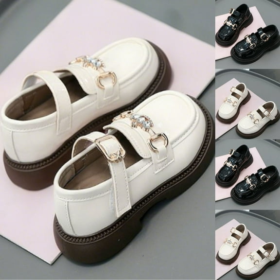 Miluxas Girls School Uniform Shoes Flats Dress Shoes Chunky Loafers Girls' Leather Shoes (Little/Big Kids) White 2.5 M(37)