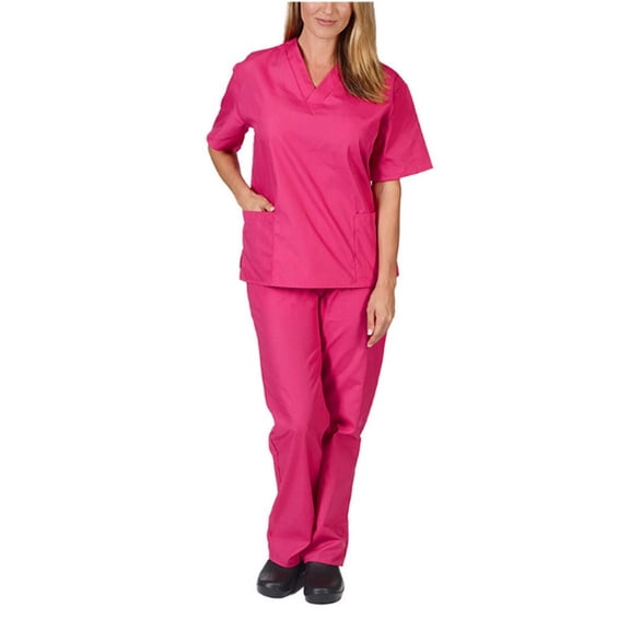 LYMAYTER Nurse Uniform for Womens V-Neck Loose Medical Uniform Quick-Dry Short Sleeve Nurse Uniform Set S-2XL