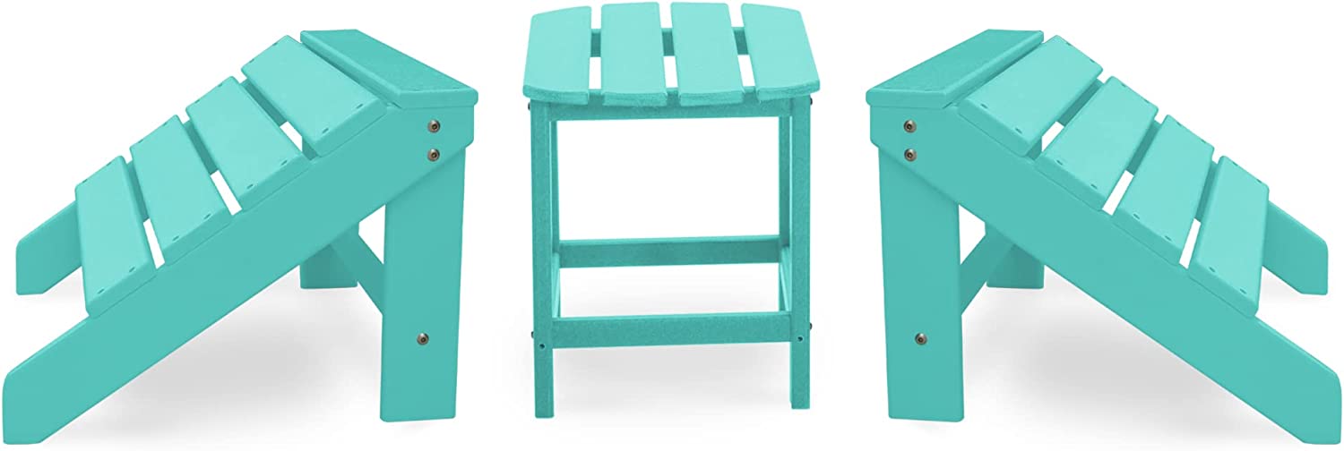 FHFO Adirondack Ottoman and Side Table for Adirondack Chairs, 2 Pieces Outdoor Adirondack Footrest & 1 Piece End Table, Weather Resistant Footstool Table for Adirondack Chair （Lake Blue） - image 1 of 5