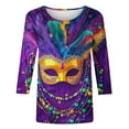 thumbnail image 5 of Xdegoge Mardi Gras Outfit for Women Festive Parade Vibe Clothing Exuberant Carnival Printed Top Crewnceck 3/4 Sleeve Plus Size Tops, 5 of 5