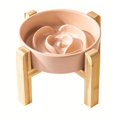 SHENZHYIXINC Wooden Elevated Ceramic Cat Bowl Innovative Slow Feeder