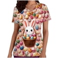 thumbnail image 2 of Easter Scrub Tops for Women Artistic Realistic Rabbit and Eggs Graphic V Neck Short Sleeve Professional Medical Uniform with Pockets Holiday Workwear, 2 of 6