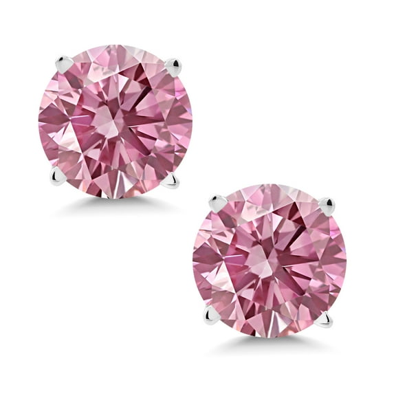 Gem Stone King 0.72 Cttw Round Pink Lab Grown Diamond Stud Earrings for Women Men | 14K White Gold | VS-SI Clarity | Fine Jewelry Gifts for Her Mom Women Wife