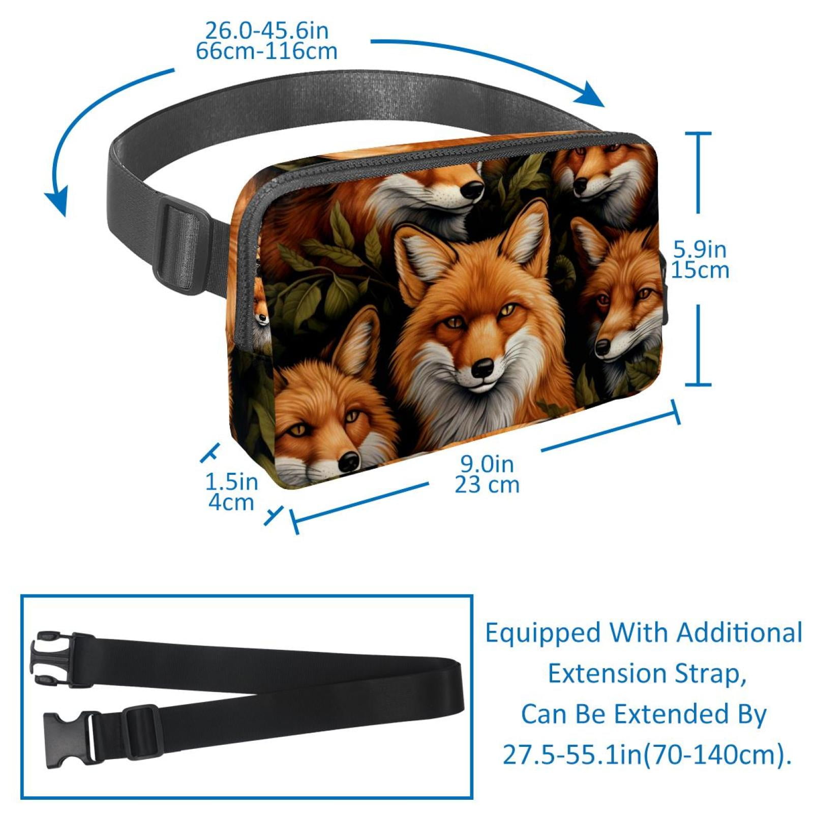 Fox Running Belt Fanny Packs Waist Packs with Extension Strap Unisex Lightweight Adjustable