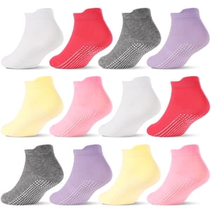 Tphon Girls Non-Slip Ankle Grip Socks 12-Pair Pack