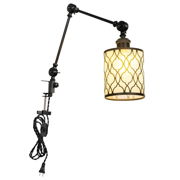 Kiven Dimmable Clamp Light for Shelf, 1-Light Black Vintage clip on light with Flexible Swing Arm, 8.2FT Plug in Cord, Decorative Clamp Lamp for Office Bedside Bookshelf Cabinet E26 Sokcet DZ0484