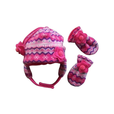 Fair Isle Hat Patterns - NICE CAPS Little Girls and Infants Fair Isle Print Warm Micro Fleece Lined Hat And Mitten Cold Weather Winter Headwear Accessory Set - Fits Baby Toddler Kids Sizes