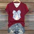 thumbnail image 6 of V-Neck Women's Short Sleeve T-shirt Women'S Baseball Festival Solid Color Baseball Printed V Neck Short Sleeved Top,Red Women's Short sleeve T-shirt XXL, 6 of 6