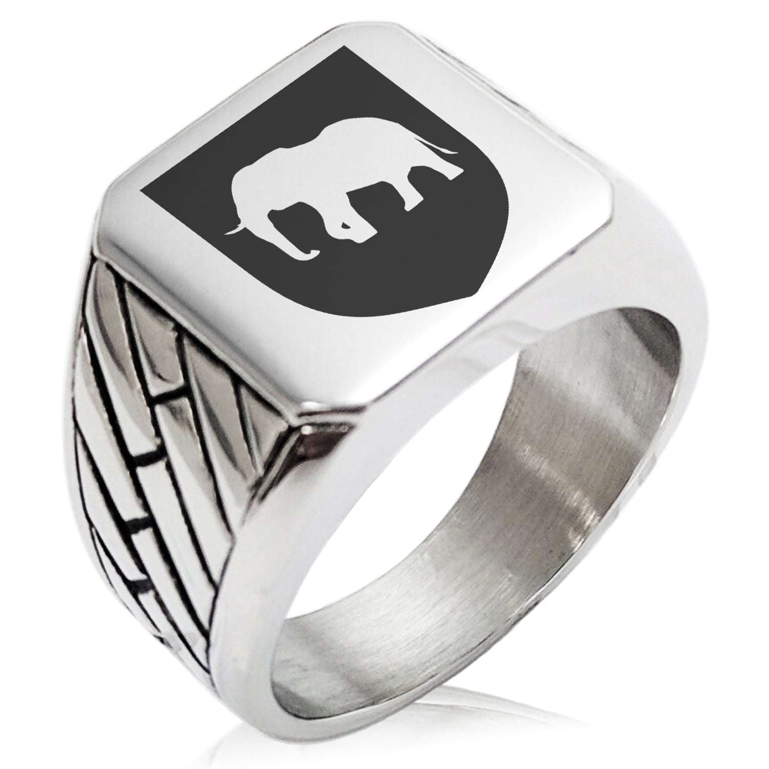 Stainless Steel Elephant Strength Coat of Arms Shield Geometric Pattern ...