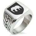 thumbnail image 1 of Stainless Steel Elephant Strength Coat of Arms Shield Geometric Pattern Biker Style Polished Ring, 1 of 1