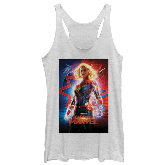Women's Marvel Captain Marvel Electric Poster Racerback Tank Top White Heather X Large