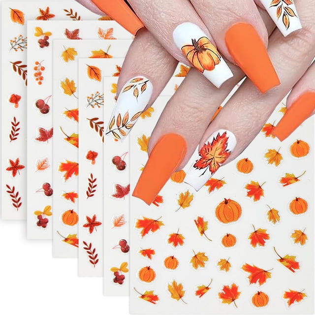 Calcomanías para Uñas HREJHDS 6 Hojas con Hojas de Arce de Otoño