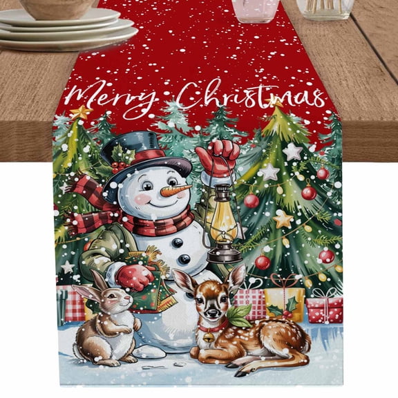 nqOlkjepod Red Christmas Table Runner 72 Inches Long Farmhouse Dress Scarves, Xmas Snowman Winter Pine Tree Deer Dining Tablerunner for Coffee Table/Kitchen Island/Party Décor, 13" x 72"