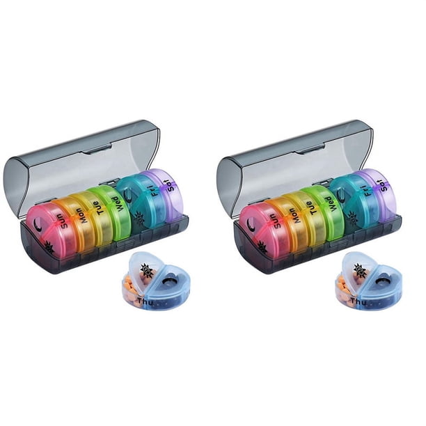 2X Organizador de Pastillas Diario (Dos Veces Al Día) - Pastillero Semanal AM / PM, (Caja Gris)