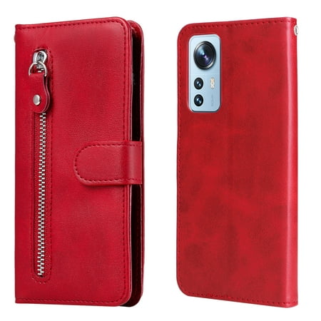 Case for Xiaomi Mi 12 Lite 5G Zipper Pocket Wallet Leather Case Magnetic Closure Flip Cover - Red