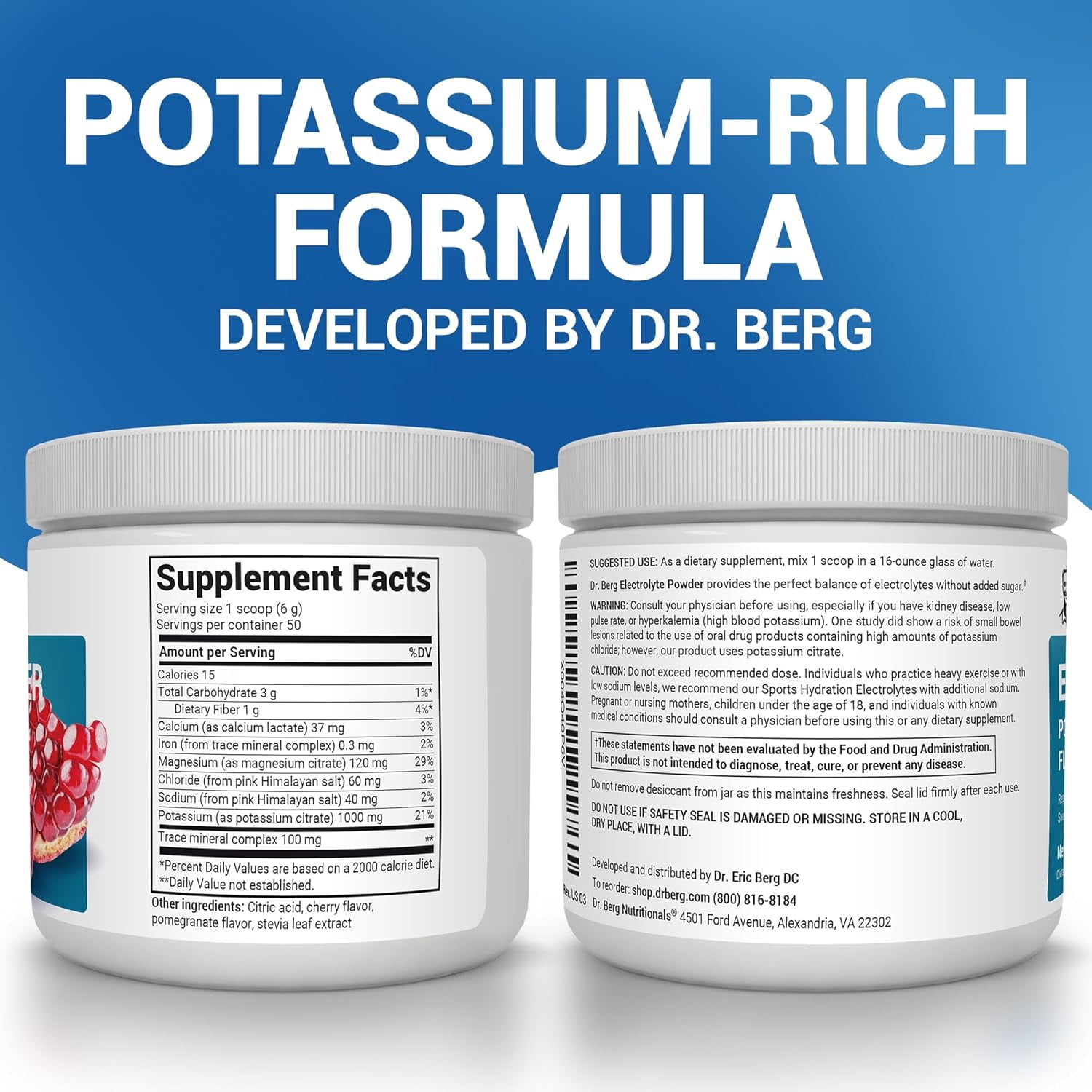 Dr. Berg Electrolyte Powder, Pomegranate & Cherry Flavor - Hydration Powder, 50 Servings