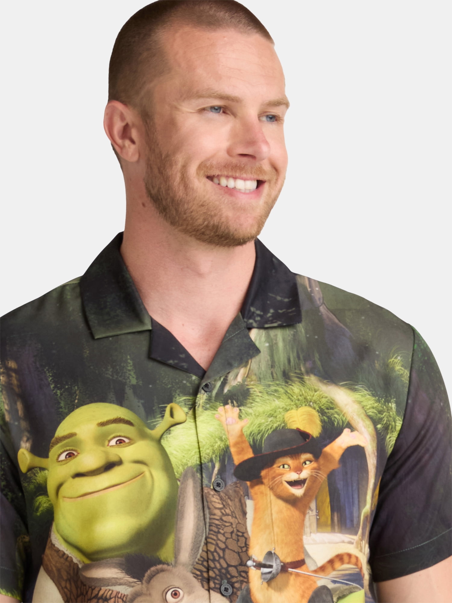 Shrek Men's and Big Men's Group Pose Graphic Button Up Shirt, Sizes S-3XL