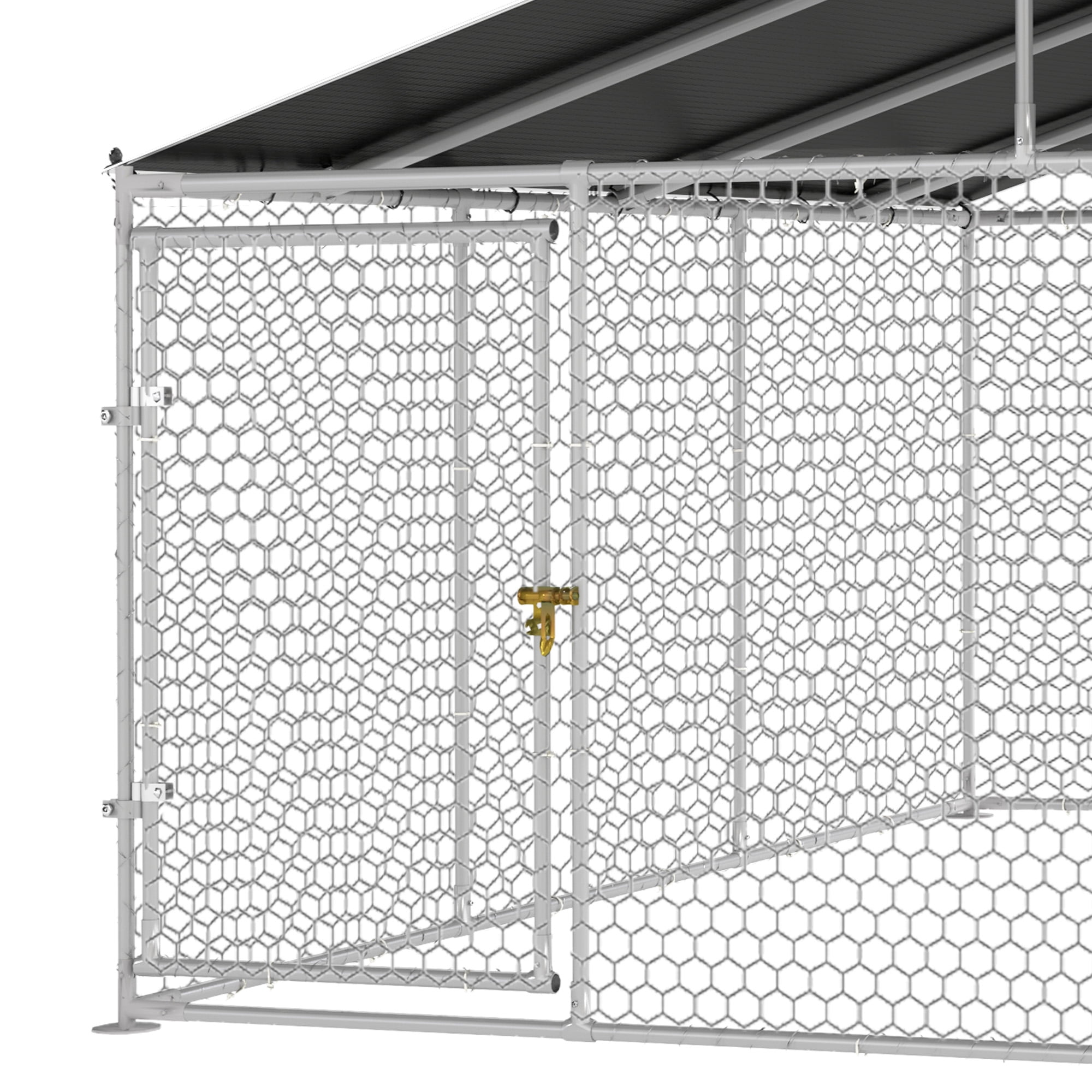 Uforic 14.8'x14.8'Large Outdoor Dog Kennel with Metal Dog Gate, Outdoor Dog Enclosure with Roof, Heavy Duty Dog Kennel for Backyard Farm