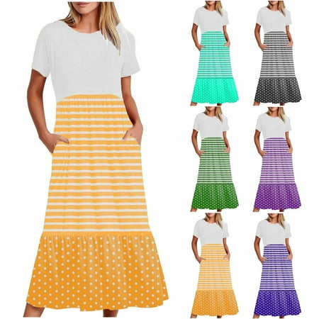 Abtuhar Women Dresses Casual Dresses for Women Women s Fashion Round Neck Short Sleeve Printed Dress