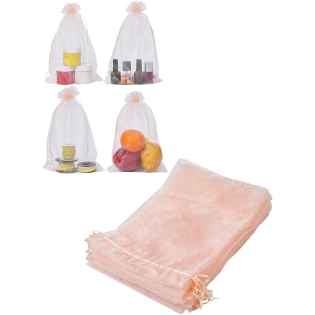 25Pcs PeachPuff Rectangle Organza Drawstring Packaging Bags Gift Wrapping Favor Bags Jewelry Storage Pouches with Ribbons for Wedding Party Favors 29.5x19.5x0.05cm