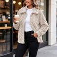 thumbnail image 5 of WIZUTIZ Women's Solid Color Double-Sided Fleece Jacquard Lapel Collar Jacket Long Sleeve Warm Winter Coat Loose Fit Cozy Outerwear with Pockets, 5 of 8
