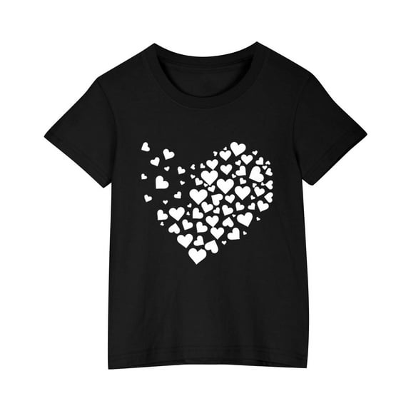 YLSDY Girls Love Heart T-Shirts Casual Short Sleeve Crewneck Children Valentine's Day Graphic Tees Tops Black 4 Years