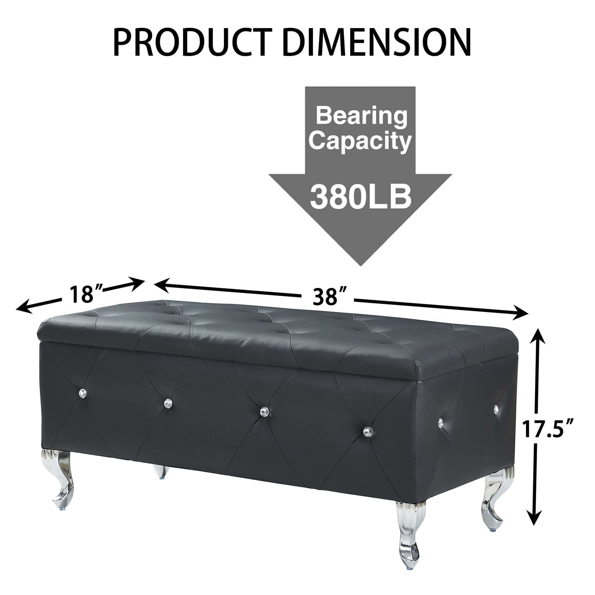 Aukfa Storage Ottoman Bench with Crystal Buttons for Bedroom,Black