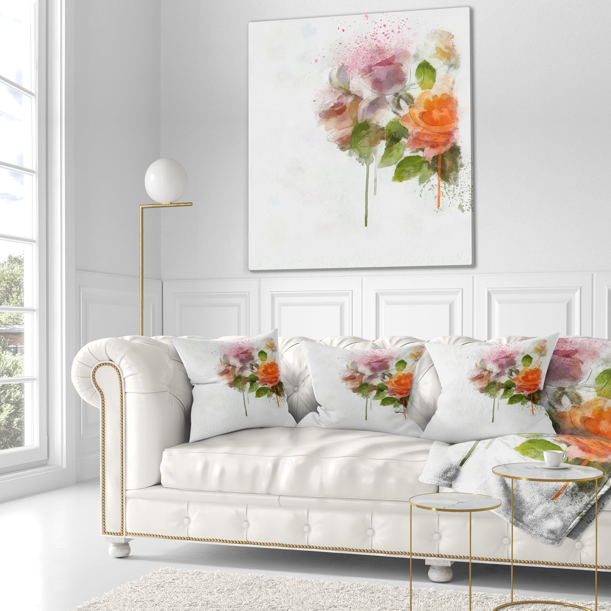 Designart Abstract Hand drawn Flowers Sketch - Flowers Throw Pillowwork - 18x18