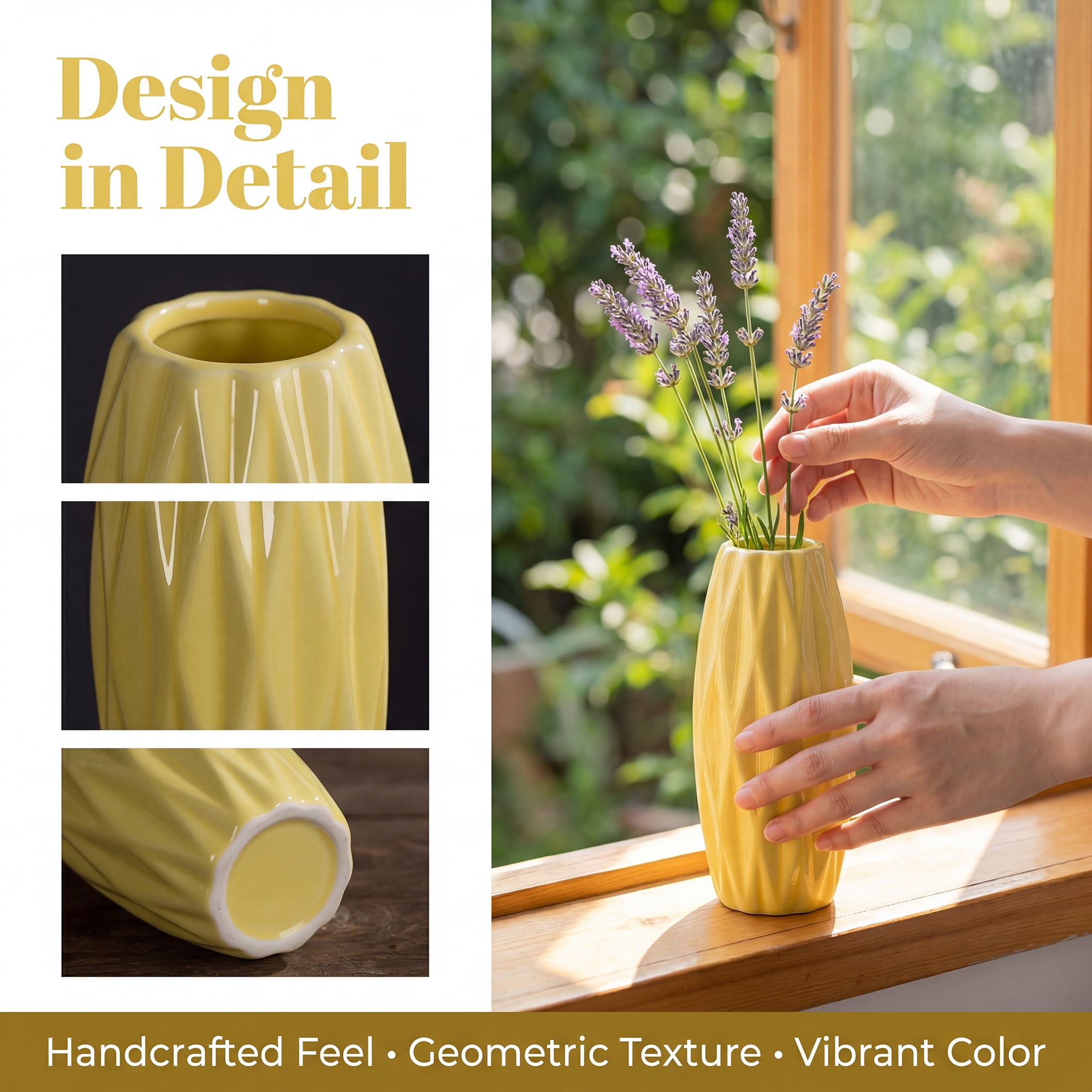 Unique Bargains Small Ceramic Modern Vase Matte Decorative Flower Vase for Desktop Yellow
