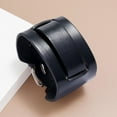thumbnail image 4 of PU Leather Bracelet, Adjustable Buckle Wide Bangle Wristband for Men Women Daily Black, 4 of 7