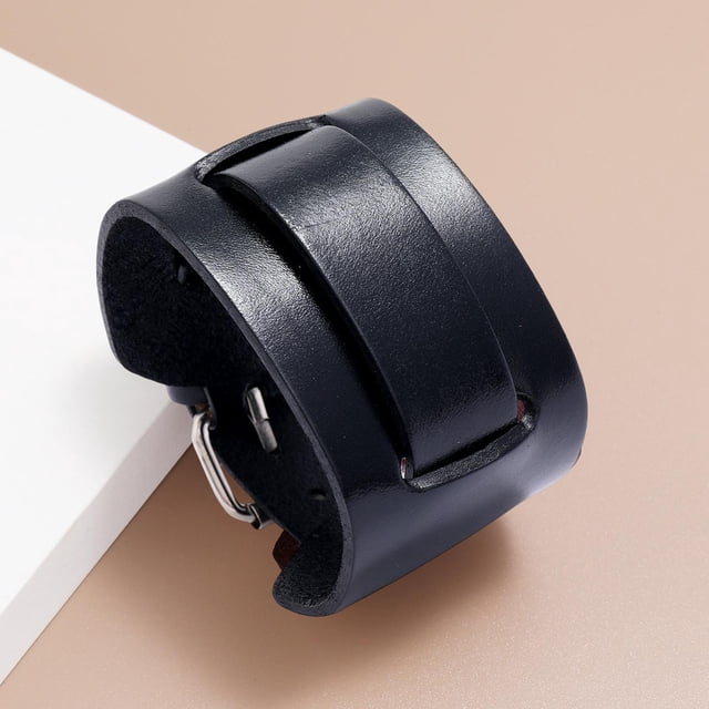 Brazalete con Hebilla Ajustable perfecl de material cuero PU para hombres y mujeres color negro