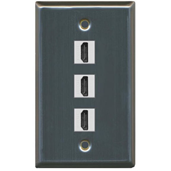 RiteAV - 3 Port HDMI Wall Plate - Stainless Steel