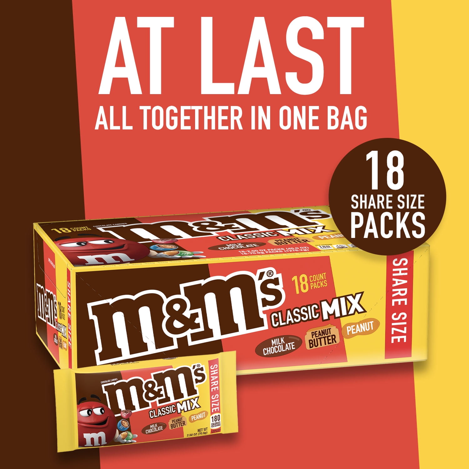 M&M'S Classic Mix Chocolate Candy Share Size Pack, 2.5 oz (18 Count) –  ITHACORE