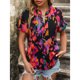 thumbnail image 2 of Camisa de manga corta para mujer, cuello en V, dobladillo enrollado, puños, blusa, decoración estampada, Top de verano para niñas, estampado rojo M, 2 of 8