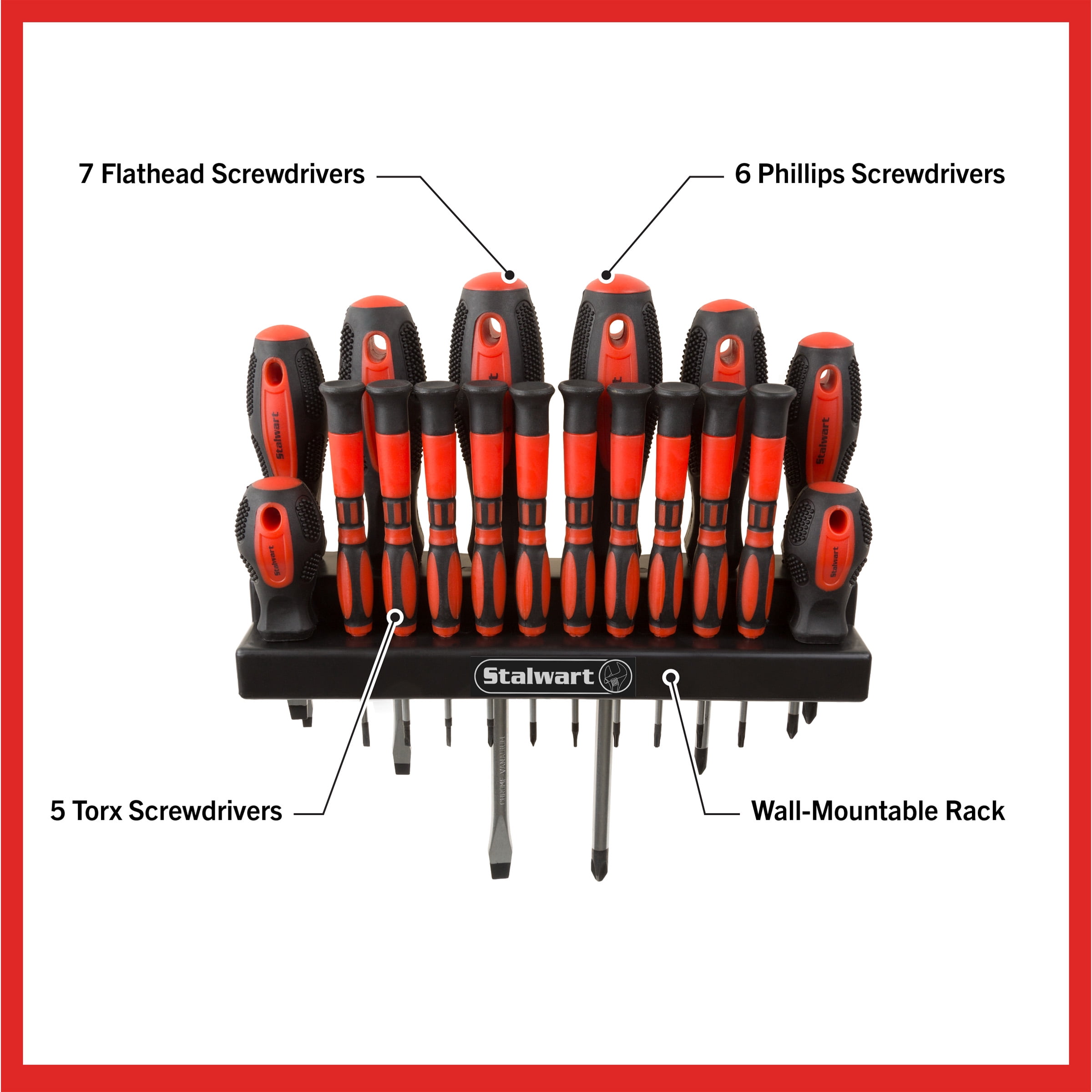 Stalwart 18 Piece Screwdriver Set with Wall Mount and Magnetic Tips- Precision Kit Including Flatheads, Phillips, and Torx Screwdrivers
